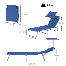 Outsunny Folding Chair Sun Lounger W/ Sunshade Garden Recliner Hammock Blue - thumbnail 3