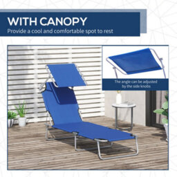 Outsunny Folding Chair Sun Lounger W/ Sunshade Garden Recliner Hammock Blue - thumbnail 6