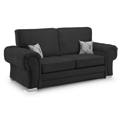 Furnishings For Less UK Milan Fabric 3 Seater Sofa Black Fabric Full Back Chesterfield Style - image 1