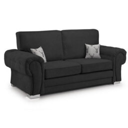 Furnishings For Less UK Milan Fabric 3 Seater Sofa Black Fabric Full Back Chesterfield Style - thumbnail 1