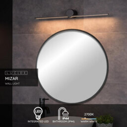 Lucide Mizar Modern Wall Light Bathroom - Led - 1X6W 2700K - Ip44 - Black - thumbnail 2