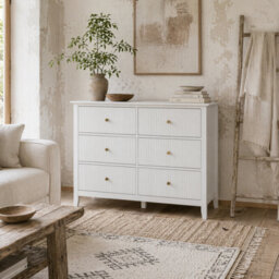 Wyld Haus Lezi 6-Drawer White Fluted Storage Dresser - Wide, Matt Finish, Modern Chest Of Drawers - thumbnail 1