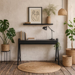 Wyld Haus Fukuoka Compact Office Desk Matt Black Oak Veneer - thumbnail 2