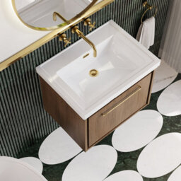 Hudson Reed Lille Wall Hung 1 Drawer Vanity Unit With Modern Basin, Antique Oak Woodgrain Finish, 497 X 630 mm - thumbnail 3