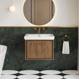 Hudson Reed Lille Wall Hung 1 Drawer Vanity Unit With Modern Basin, Antique Oak Woodgrain Finish, 497 X 630 mm - thumbnail 2