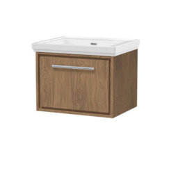 Hudson Reed Lille Wall Hung 1 Drawer Vanity Unit With Modern Basin, Antique Oak Woodgrain Finish, 497 X 630 mm - thumbnail 1