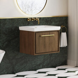 Hudson Reed Lille Wall Hung 1 Drawer Vanity Unit With Modern Basin, Antique Oak Woodgrain Finish, 497 X 630 mm - thumbnail 4