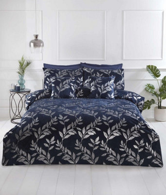 Rapport Como Navy Silver Foil Detailing Double Duvet Cover Set