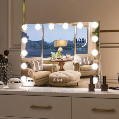 Cassilando Vanity Mirror With Lights,makeup Mirror With 14 Led Bulbs,3 Color Modes,lighted For Bedroom, Tabletop Or Wall 50X40Cm - image 1