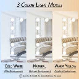 Cassilando Vanity Mirror With Lights,makeup Mirror With 14 Led Bulbs,3 Color Modes,lighted For Bedroom, Tabletop Or Wall 50X40Cm - thumbnail 6