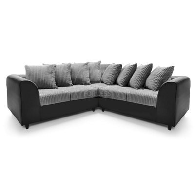 Furnishings For Less UK Ferguson Black And Grey 5 Seater Fabric Corner Sofa L Shaped Jumbo Cord - Scatter Back - image 1