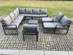 Fimous Aluminium Outdoor Garden Furniture Set Lounge Corner Sofa 3 Pcs Chair Coffee Table Sets With 2 Big Footstools - thumbnail 2