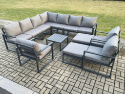 Fimous Aluminium Outdoor Garden Furniture Set Lounge Corner Sofa 3 Pcs Chair Coffee Table Sets With 2 Big Footstools - thumbnail 1
