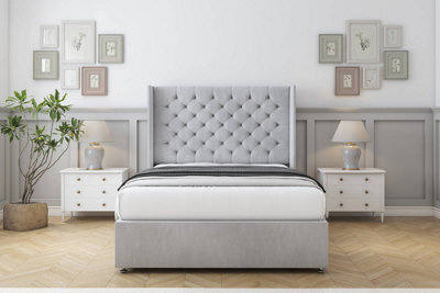 "Comfort Selena Silver Naples Divan Bed Set No Drawers - 54"" Wingback 4'6 Double" - image 1