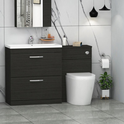 Royal Bathrooms Turin 1300mm Hale Black 2-Drawers Mid-Edge Basin With Cesar Back To Wall Toilet Pack - image 1