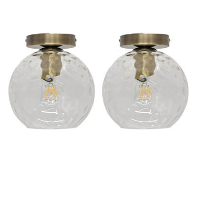 First Choice Lighting Set Of 2 Barnum - Dimple Glass Globe Antique Brass Ceiling Lights - image 1