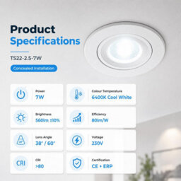 Recessed Led Spot Lights Ceiling Downlight Surface Downlight Power 7W 5Pack - thumbnail 4