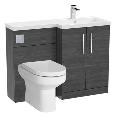 Balterley Level Bathroom Bundle Floor Standing Vanity Basin And Wc Unit With Pan, Seat And Cistern - Right Hand - Anthracite Woodgrain - image 1