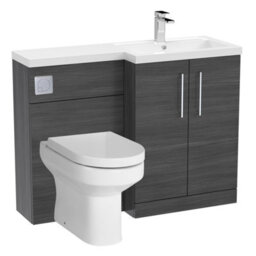 Balterley Level Bathroom Bundle Floor Standing Vanity Basin And Wc Unit With Pan, Seat And Cistern - Right Hand - Anthracite Woodgrain - thumbnail 1