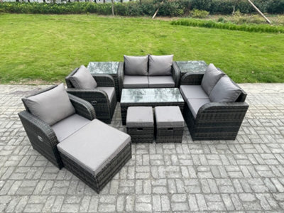 Fimous 10 Pcs Rattan Garden Furniture Set Outdoor Sofa, Table And Chairs Coffee Table 3 Footstools Ideal For Pool Side, Balcony - image 1