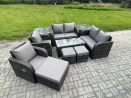 Fimous 10 Pcs Rattan Garden Furniture Set Outdoor Sofa, Table And Chairs Coffee Table 3 Footstools Ideal For Pool Side, Balcony - thumbnail 2