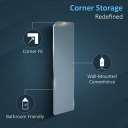 iBathUK 1200 X 300 Tall Stainless Steel Corner Bathroom Mirror Cabinet Modern Storage Unit Mc105 - thumbnail 3