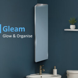 iBathUK 1200 X 300 Tall Stainless Steel Corner Bathroom Mirror Cabinet Modern Storage Unit Mc105 - thumbnail 2