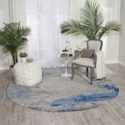 Twilight Blue Funky Luxurious Modern Easy To Clean Abstract Viscose Wool Rug For Living Room, Bedroom - 366Cm X 457Cm - thumbnail 8