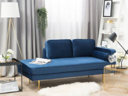 Beliani Right-Hand Chaise Longue Miramas Velvet Navy Blue - thumbnail 2