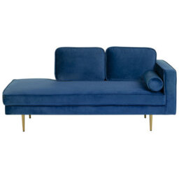 Beliani Right-Hand Chaise Longue Miramas Velvet Navy Blue