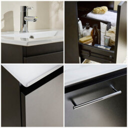 Homestylestore 600mm Black Grey Wall Hung Bathroom Vanity Unit And Chrome T Bar Handle - thumbnail 4