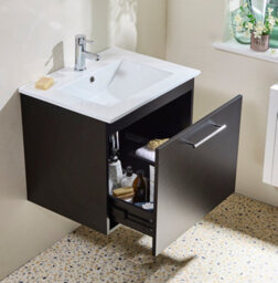 Homestylestore 600mm Black Grey Wall Hung Bathroom Vanity Unit And Chrome T Bar Handle - thumbnail 3
