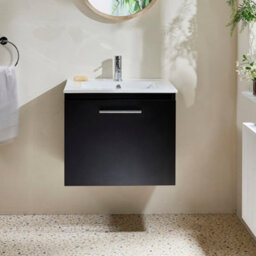 Homestylestore 600mm Black Grey Wall Hung Bathroom Vanity Unit And Chrome T Bar Handle - thumbnail 2