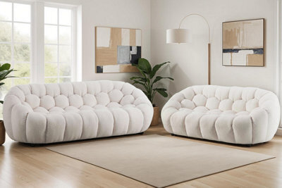 White Teddy Boucle Fabric  3 + 2 Seater Sofa Set For Living Room Atrani - image 1