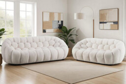 White Teddy Boucle Fabric  3 + 2 Seater Sofa Set For Living Room Atrani