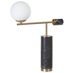 Beliani Table Lamp - Black Marble Base, Gold Arm, Frosted Glass Shade For Modern Living Room And Bedroom - thumbnail 2