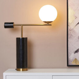 Beliani Table Lamp - Black Marble Base, Gold Arm, Frosted Glass Shade For Modern Living Room And Bedroom - thumbnail 1