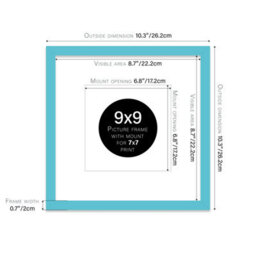"9X9"" Turquoise Picture Frame - 9X9"" Square Frame With 7X7"" Mount For 9X9""/7X7"" Pictures Moderrn Style Thin Edge, 1 Pack" - thumbnail 2