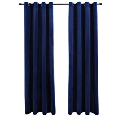 Berkfield Elegant Blackout Curtains With Rings 2 Pcs Velvet Dark Blue 140X175 Cm