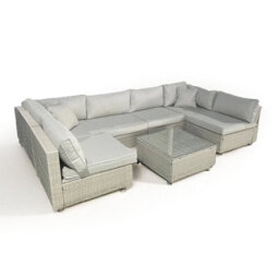 Furnishings For Less UK 6-Piece Rattan Garden Patio Grey Furniture Set, U-Shape Sofa With Coffee Table - thumbnail 1