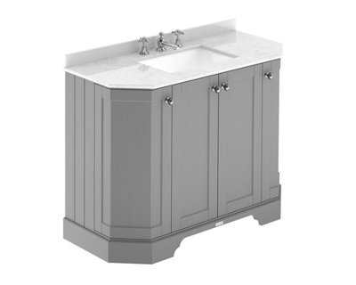 Hudson Reed Floor Standing 4-Door Angled Vanity Unit With 3 Tap Hole White Marble Top & Basin, Storm Grey, 1036X470mm - image 1