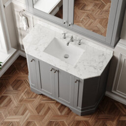 Hudson Reed Floor Standing 4-Door Angled Vanity Unit With 3 Tap Hole White Marble Top & Basin, Storm Grey, 1036X470mm - thumbnail 3