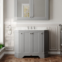 Hudson Reed Floor Standing 4-Door Angled Vanity Unit With 3 Tap Hole White Marble Top & Basin, Storm Grey, 1036X470mm - thumbnail 2