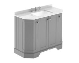Hudson Reed Floor Standing 4-Door Angled Vanity Unit With 3 Tap Hole White Marble Top & Basin, Storm Grey, 1036X470mm - thumbnail 1