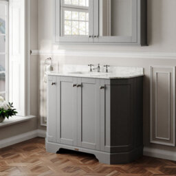 Hudson Reed Floor Standing 4-Door Angled Vanity Unit With 3 Tap Hole White Marble Top & Basin, Storm Grey, 1036X470mm - thumbnail 4