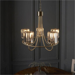 Loops Multi Arm Hanging Ceiling Pendant Light - Antique Brass Plate & Clear Glass - 5 X 6W Led E14 - thumbnail 4