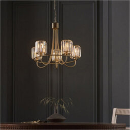 Loops Multi Arm Hanging Ceiling Pendant Light - Antique Brass Plate & Clear Glass - 5 X 6W Led E14 - thumbnail 3