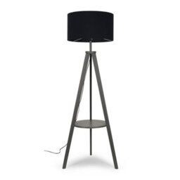 Valuelights Morrigan Grey Wood Shelf Tripod Floor Lamp With Black Drum Shade - thumbnail 1
