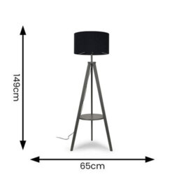 Valuelights Morrigan Grey Wood Shelf Tripod Floor Lamp With Black Drum Shade - thumbnail 8