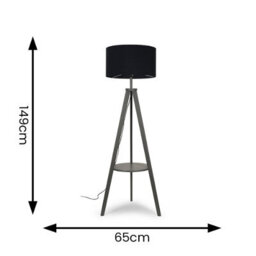 Valuelights Morrigan Grey Wood Shelf Tripod Floor Lamp With Black Drum Shade - thumbnail 9